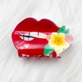 Lip shaped acrylic hair claw with colorful flowers and heart patterns for Valentine's - Style F-7.7cm