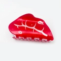 Translucent red acrylic hair claw with white lip print pattern and cute LOVE design - Style H (8cm)