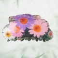 Floral print PVC hair claw with purple daisy pattern for sweet aesthetic hair styling - Style A / 8.3cm