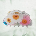 Floral PVC hair claw clip with printed daisies and gold spring for women styling - Style B / 8.3cm