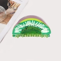 Green acrylic kiwi slice hair claw clip with hand-painted seeds and translucent finish - Kiwi (9cm)