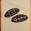 Set of two brown plaid oval hair clips featuring white bear embroidery and Bear text - 2-Piece Set Checkered Bear Embroidery / Plaid BB Clip