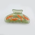 Pince à cheveux en acrylique vert herbe translucide avec motif de poissons orange - Motif Poisson Rouge / vert clair