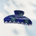 Classic blue and green plaid hair claw clip with glossy finish for thick hair - Blue/Green Plaid / 10.2cm
