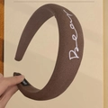 Brown thickened fabric headband featuring a white cursive Bear embroidery for girls - Coffee Letter Headband