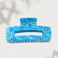 Blue rectangular hair claw clip with evil eye pattern made of premium acetate finish - 10.3cm / Ice Blue Evil Eye