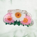 Floral resin hair claw clip with white and pink daisy prints and green teeth - Style C / 8.3cm