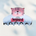 Linda pinza para el pelo con forma de gato rosa y azul claro con texto leopard - 8cm / Estilo de Gato Azul (DZ0365)