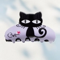 Pinza para el pelo con silueta de gato negro y lavanda con texto de gato y un pez - 8cm / Estilo de Gato Púrpura (DZ0365)