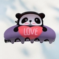 Linda pinza para el pelo de panda morada con decoración de corazón rosa para niñas - 8cm / Estilo de Panda Púrpura (DZ0365)