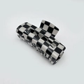 Minimalist checkerboard acrylic hair claw clip with black and white grid pattern - Square Style / Large / Black Plaid