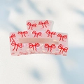 Pink translucent acrylic hair claw clip with red bow patterns and pink polka dots - Pink Bow-knot Polka Dot (款式B--8.4CM)