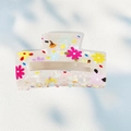 Floral acetate hair claw clip with colorful flower prints and pearlescent white finish - Colorful Floral Style (款式C--8.4CM)