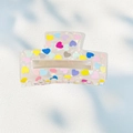 Chic acetate hair claw clip with colorful heart patterns and a pearlescent finish - Multicolor Heart Print (Style F - 8.4cm)