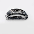 French style acrylic shark hair claw with black and white marble ink texture - Black