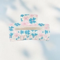 White rectangular hair claw clip with pink and blue floral patterns in pearlescent finish - Pink & Blue Floral Style (Style G - 8.4CM)