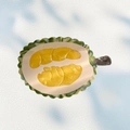 Durian shaped acetate hair claw clip with green marble pattern and yellow interior - Durian