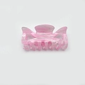 Pink and white marble acrylic hair claw clip with cutout bow design and metal spring - Pink