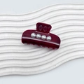 Elegante molletta per capelli in acrilico bordeaux con quattro perle bianche da donna - Pinza per capelli con decorazione in perle artificiali / 6cm / Borgogna