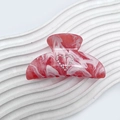 Pink marble acrylic hair claw clip with sparkling rhinestone heart design for women - 8cm / Watermelon red