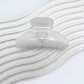 Elegant white marble acrylic hair claw clip with a sparkling rhinestone heart design - 8cm / White