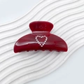 Elegant deep red acrylic heart rhinestone claw clip with glossy water ripple finish - 8cm / Burgundy