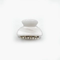 Elegant mini acrylic hair claw in pearlescent white with polished metal teeth - Pearl White