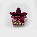 Petite pince à cheveux élégante fleur rouge foncé avec dents en métal doré pour femmes - Petit / Bordeaux