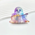 Molla per capelli a fantasma con chitarra in acrilico cangiante viola e blu - Fantasma che Suona la Chitarra - Blu Viola Iridato (#2)