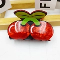Cute acetate cherry hair claw clip with vibrant red glitter finish and green leaves - Dark Cherry Red