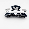Zwarte vleermuis haarklem met witte Halloween belettering en fonkelende strass steentjes - 10.3cm / Wit