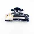 Haarklammer mit Totenkopf und Schloss für Halloween in Schwarz, Weiß und Golddetails - Groß / Weiß Totenkopf Schloss