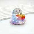 Pinza per capelli olografica in acrilico con fantasma e zucca di Halloween - Ghost with Pumpkin - Holographic Iridescent (#4)