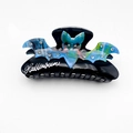 Gothic vleermuis haarklem in zwart met blauwe marmertextuur en glanzende steentjes - 10.3cm / Aquamarijn
