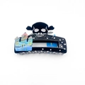 Halloween hair claw clip featuring black skull design with purple marble castle patterns - Large / Sea Blue Skull Castle