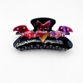 Zwarte Halloween haarklem met kleurrijke vleermuis en schitterende kristallen steentjes - 10.3cm / Paarsrood