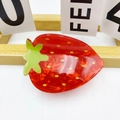 Cute red strawberry hair claw clip with yellow seeds and green leaf details - Red Strawberry