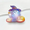 Pince à cheveux Halloween en acrylique avec fantôme violet et citrouilles - Wizard Hat and Pumpkin Ghost - Iridescent Starry (#6)