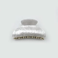 Minimalist white marble acrylic hair claw clip with elegant gold and silver metal teeth - 7cm / Jasmine White