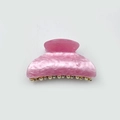 Pink marble acrylic shark hair claw clip with golden metal teeth for women - 7cm / Pink