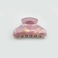 Pink marble acrylic hair claw clip with iridescent finish and gold metal teeth - 7cm / Glazed Pink