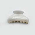 Fashionable milky white marble acrylic hair claw clip with elegant gold bead edges - 7cm / Ivory