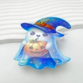 Pince à cheveux Halloween en acrylique avec fantôme sorcier et citrouille étoilée - Wizard Hat Ghost Holding Pumpkin - Starry Texture (#11)