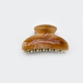 Brown amber patterned acrylic hair claw clip with gold metal teeth for women - 7cm / Caramel color
