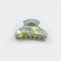 Translucent green iridescent acrylic shark hair claw clip with golden metal teeth - 7cm / Cyan