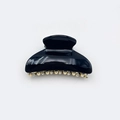 Glossy black acrylic hair claw clip with golden metal bead tooth accents and strong spring - 7cm / Black