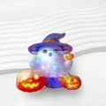 Pince à cheveux Halloween en acrylique avec fantôme, chapeau de sorcier et citrouilles - Wizard Hat Ghost with Three Pumpkins (#66)