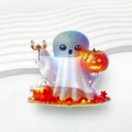 Pince à cheveux fantôme en acrylique dégradé bleu avec citrouille d'Halloween - Ghost with Pumpkin and Candlestick - Blue Gradient (#77)