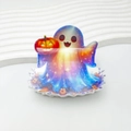 Pince à cheveux Halloween en acrylique avec fantôme dégradé tenant une lanterne citrouille - Ghost Holding Pumpkin Lantern - Colorful Gradient (#88)