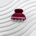 Pince à cheveux en acrylique rouge foncé avec dents en métal argenté pour femmes - Rouge Vin 3.9cm